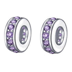 925 Sterling Silver Spacer Charm Bead with Clear CZ for Pandora Charms Bracelets - color: 2PCS Purple