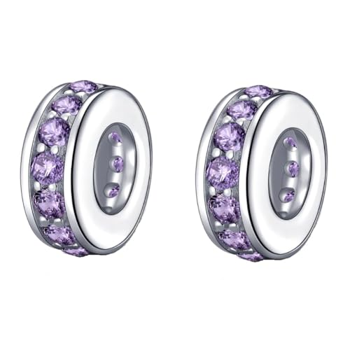 925 Sterling Silver Spacer Charm Bead with Clear CZ for Pandora Charms Bracelets - color: 2PCS Purple
