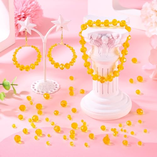 4 Strands Faceted Glass Beads Crystal 3/4/6/8mm Rondelle Transparent Glass Loose Spacer Beads for DIY Bracelet Necklace Wristband Keychain Jewelry Craft Making, Orange - color: 3/4/6/8mm-Orange