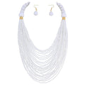 Bocar Necklace for Women, Multi Layer Statement Necklace, Long Chain Chunky Bib Seed Beads Necklace, Necklace Earring Set for Women Gift (NK-10693) - color: White
