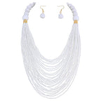 Bocar Necklace for Women, Multi Layer Statement Necklace, Long Chain Chunky Bib Seed Beads Necklace, Necklace Earring Set for Women Gift (NK-10693) - color: White