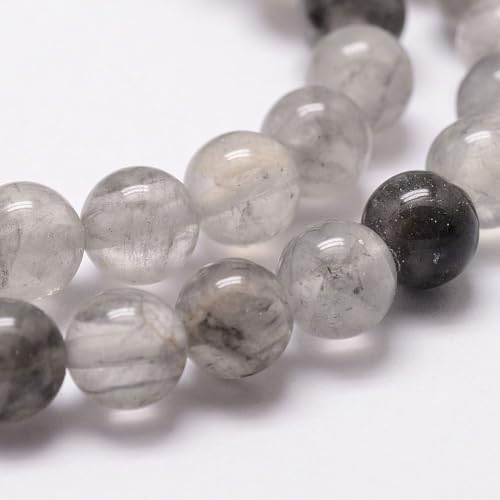 45Pcs Natural Cloudy Quartz Beads 8mm Round Natural Gemstone Beads Smooth Loose Spacer Bead for DIY Craft Bracelet Necklace Earrings Jewelry Making Supplies - color: Natural Cloudy Quartz