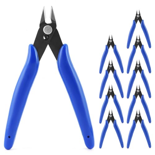 QWORK Small Wire Cutters,10 Pack 170 Micro Flush Cutter – 5 Inch Diagonal Cutting Pliers for Electronics, Models, Jewelry Making