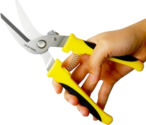 TOOLMAK Tin Snips 8 Inch Heavy Duty Scissors Metal shears with Stainless Steel Curve-Blade Comfort Grips, Multifunction Cutting of Branches, Thin Iron, Cardboads - size: 8 Inch Curve Blade
