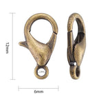HDSupplies 100 Pieces - Lobster Clasps - Antique Bronze - 12x6mm w/ 1.2mm Hole - color: Antique Bronze, size: 12x6mm