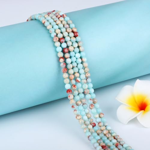 Natural Stone Beads Round Genuine Real Stone Beading Strand Loose Gemstones DIY Smooth Bead for Bracelet Necklace Earrings Jewelry Making (Agalmatolite Jasper, 4mm 90 Pieces) - color: Agalmatolite Jasper, size: 4mm 90pcs