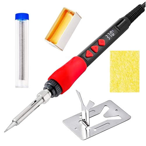 Soldering Iron Kit, 60W 120V Digital LED Display 5-in-1, Solder Wire, Flux Rosin Paste, Mini Stand, Sponge, Portable Fast Heating Welding Tool for Electric Repair Hobby DIY from Plusivo - color: Digital Soldering Iron Kit 7