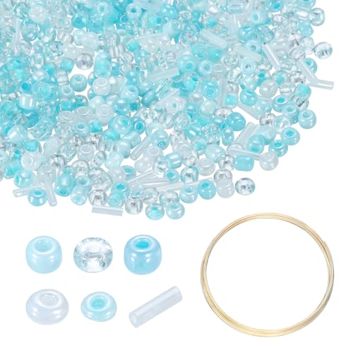 uxcell 1Set Glass Seed Beads, 1.5-4.5mm Small Embroidery Bugle Beads Assorted Tube Bead Loose Kit for Jewelry Making DIY Craft Beading Bracelets Necklace Earring (Blue White) - color: Blue White
