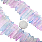 SUNYIK Pink/Blue Titanium Coated Crystal Points Quartz Rough Sticks Spikes Point Beads 15 inch Strand Drilled - color: Pink/Blue(Rough), size: 0.5"-1.6"