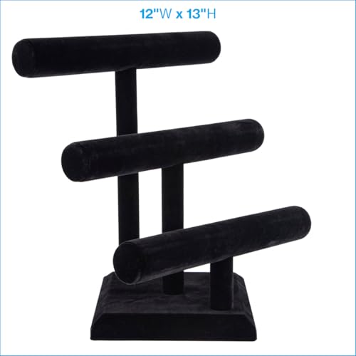 SSWBasics Jewelry Organizer Display Stand (3 Tier) - Necklace Bracelet and Watch Holder Display Stand, Black Velvet T-Bar Table Top Jewelry Tower