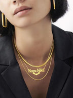 GoldChic JEWELRY Name Necklace Personalized for Men, Womens Custom Name Plate Chain, Stainless Steel Customized Old English Nameplate Choker with Curb Chains Custom, 16 inches to 30 inches - color: Rolo Chain(1.8 mm)&Bat- Gold