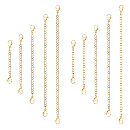 10Pcs Stainless Steel Necklace Extender Chain Links, Gold Necklace Extenders for Bracelet Anklet Stainless Steel Chain Extenders for Jewelry Making 2in 3in 4in 5in 6in (10 Gold) - color: Gold 10pcs