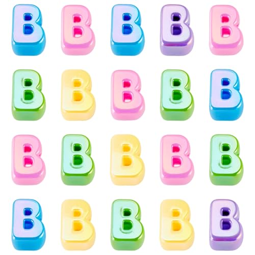 Beadthoven 20pcs Big Letter B Beads Large Hole Bubble Alphabet Acrylic Beads Charm Iridescent Plastic B Shape Loose Chunky Spacers for Jewelry Making Bracelet Necklace Keychains Shoelaces Crafts - color: B