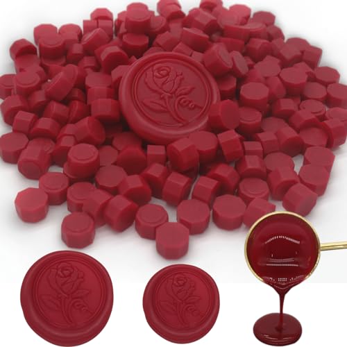 250pcs Wax Seal Beads Red, Andotopee Premium Sealing Wax Beads for Stamp Seals, Octagon Seal Stamp Pellets Refill Pack for Wedding Invitation, Letter Envelope, Scrapbook DIY Crafts (Red) - color: Red