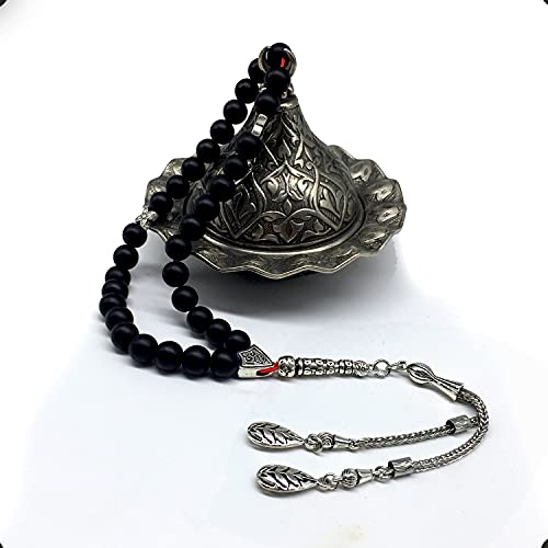 Simple Designed Natural Stone Worry Beads (8mm -33 Beads) - Prayer Beads Tesbih-Tasbih-Tasbeeh-Misbaha-Subha-Sebha-Sibha-Rosary (Black Glass -8 mm 33- Beads) - color: Black Glass -8 mm 33- Beads