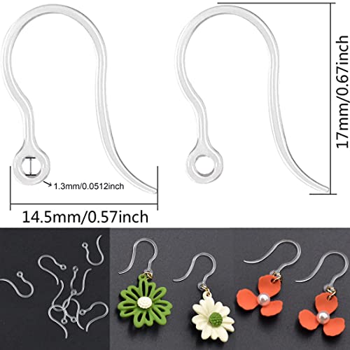 60pcs Safety Non-Allergenic Plastic Earring Hooks Ear Wire Anti Allergy Hooks Earring Findings DIY Jewelry Making for Sensitive Ears (Clear60pcs+Connector200pcs) - color: Clear Hook 60pcs + Connector 200pcs