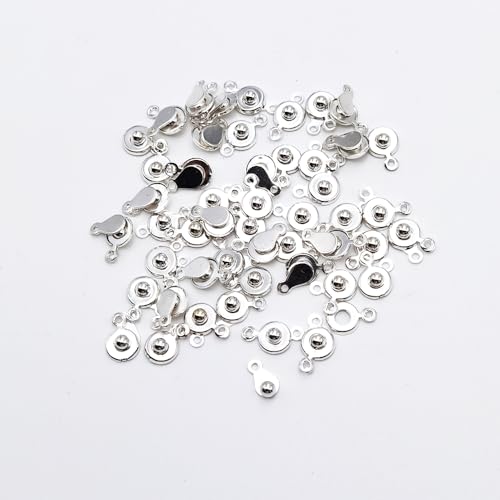 INSPIRELLE 50 Sets Snap Clasps Silver Metal Round Button Clasps for Jewelry Making