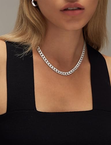 Moodear Gold Necklace for Women Dainty Chunky 14K Gold Plated/Sliver Plated Chain Necklace Cuban Link Paperclip Chain Choker Toggle Clasp Layered Necklace for Women Trendy Fashion Gift - style: Cuban Chain