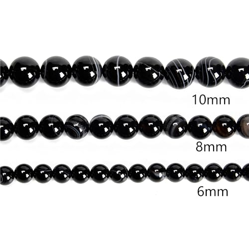 65Pcs 6mm Black Striped Agate Natural Round Loose Real Stone Beads Gemstone Genuine for DIY Hand Made Craft Jewelry Bracelet Earring Necklace String Making Energy Healing Power - color: Black Striped Agate, size: 6mm