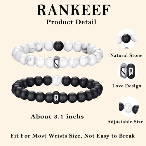 RANKEEF Tiger Eye Bracelet For Men 8MM Natural Stone Stretch Adjustable Black Crystal Beaded Bracelet for Men Women Gifts - color: 2,white,black-A