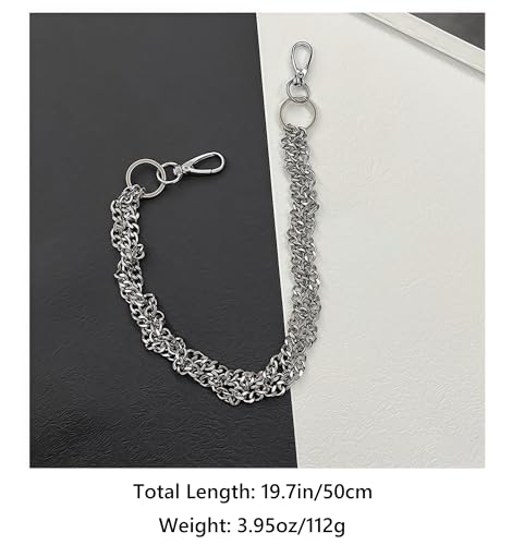 Layered Punk Pants Chain for Men Women, Gothic Hip Hop Jean Chain Wallet Chain Biker Trouser Chain, Goth Emo Fashion Keychain Accessories - color: 1L-Silver Twisted