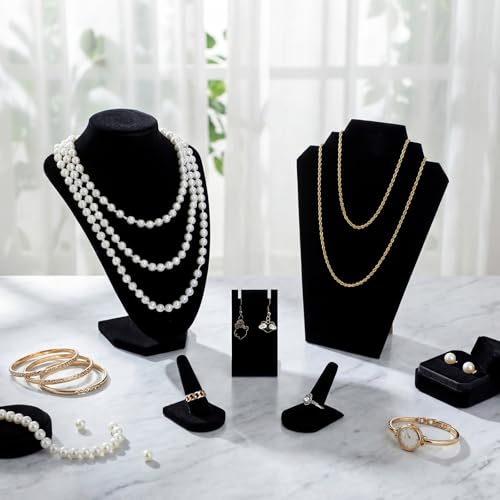Geelin 8 Pcs Velvet Jewelry Display Stand Sets for Velvet Necklace Stands Ring Finger Holders Acrylic Earrings Holders