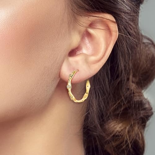 LAZA 925 Sterling Silver Hoop Earrings for Women, Sterling Silver Butterfly Hoops Colorful Flowers Hoop Huggie Earrings Hypoallergenic Jewelry Gifts for Women - color: Golden Waterdrop Earring