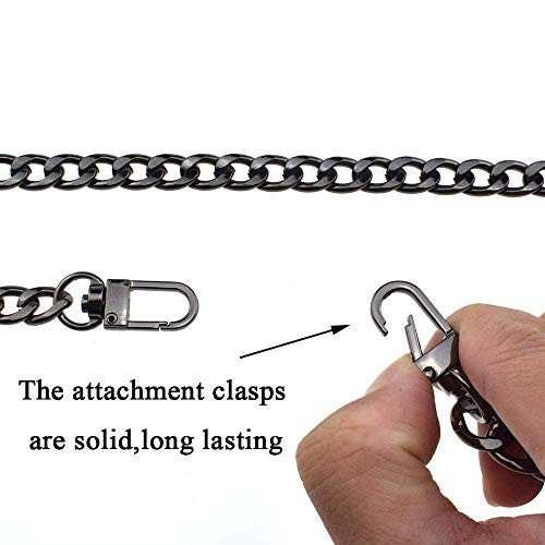 HAHIYO Purse Chain Strap 7.9 inches Bright Black for Shoulder Cross Body Sling Purse Handbag Clutch Replacement Comfortable Flat 0.4' Wide Enough 2.4mm Extra Thick Metal 1 Pack - size: Bright Black 7.9 inches