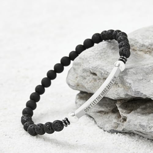 INSYOHO Dont Let the Hard Days Win Bracelet – Inspirational Healing Crystal Bracelet for Women & Men, Agate & Amethyst Beaded Adjustable, Motivational Gift for Stress Relief & Positivity - color: Volcanic rock