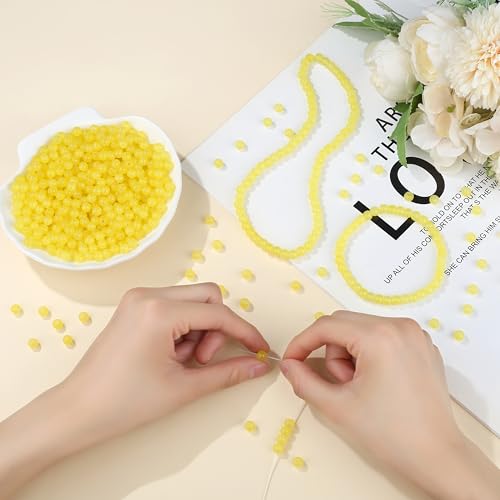 500Pcs Yellow 6mm Glass Beads for Bracelets Necklace, Round Glass Crystal Beads for Bracelet DIY Crafts Jewelry Making Kits Earring Necklaces (Yellow) - color: Yellow