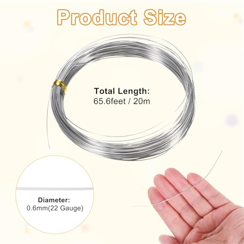 M METERXITY 22 Gauge Stainless Steel Craft Wire, 0.6mm 65.6 ft Bendable Floral Snare Wire for Jewelry Making/Sculpting/Armature Crafting/Floral Bonsai/DIY Crafts - size: 22 Gauge x 65.6 ft