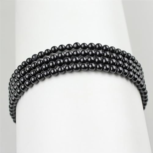 MJDCB 225pcs Natural Small Stone Beads 3mm Black Onyx Round Smooth Loose Gemstone Bead for Jewelry Making Bracelets Earrings Necklaces Accessories - color: Black Onyx