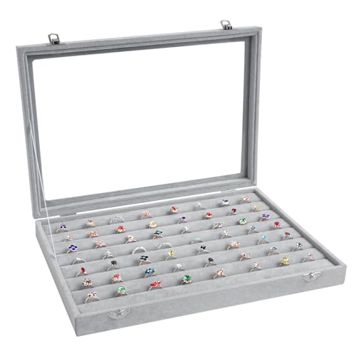 Wudygirl 7 Slot Ring Holder Velvet Jewelry Organizer Jewelry Tray for Drawer Rings Storage Ring Display Showcase Tray Stackable(Ring Box) - style: Ring Tray