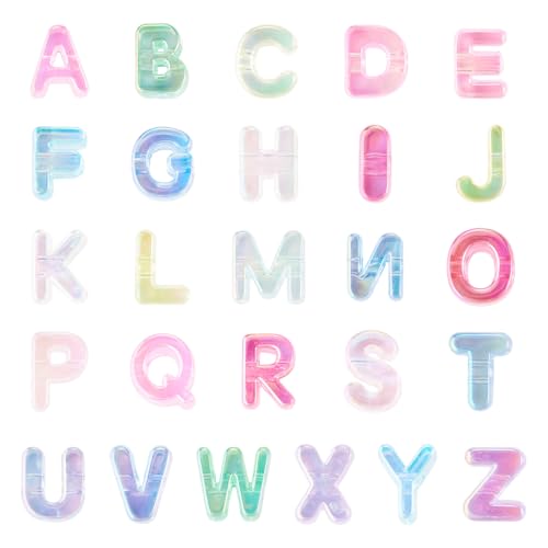 FASHEWELRY 52Pcs Large Hole Letter Acrylic Beads Iridescent Clear Big Plastic Letter Blocks European Beads 3D Letters Initial A-Z Alphabet Bead for Keychains Necklace DIY Arts Craft - color: Random Clear, size: A - Z