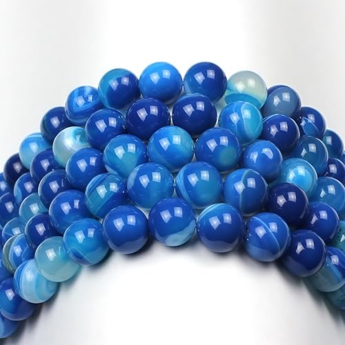 MJDCB Natural Stone Beads Blue Striped Agate Round Loose Beads for Jewelry Making DIY Bracelet Necklace (4mm) - color: Blue Striped Agate, size: 4mm