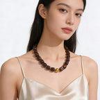Colorful Beaded Choker Necklace for Women Boho Large Square Acrylic Beaded Necklace Adjustable Surfer Beach Strand Necklces Summer Jewelry Accessories - color: Dark brown