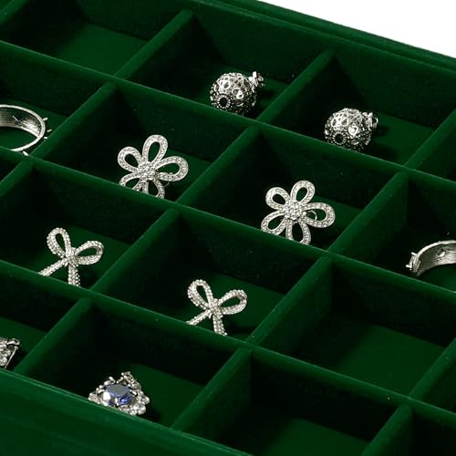 24 Girds Velvet Jewelry Ring Tray Earring Organizer Tray Jewelry Organizer Display Trays for Ring Earrings Storage (Green) - size: 24 Grid