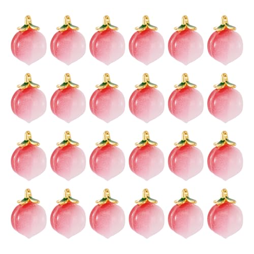Craftdady Fruit Dangle Charms Pendants Cute Resin Food Pendants Apple Orange Pineapple Strawberry Pendants Lovely Vegetable Mushroom Charms for DIY Craft Earring Bracelet Necklace Jewelry Making - color: Pink Peach