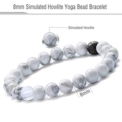 Hamoery Men Women 8mm Tiger Eye Stone Beads Bracelet Elastic Natural Stone Yoga Bracelet Bangle - color: Simulated Howlite-21003