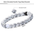 Hamoery Men Women 8mm Tiger Eye Stone Beads Bracelet Elastic Natural Stone Yoga Bracelet Bangle - color: Simulated Howlite-21003