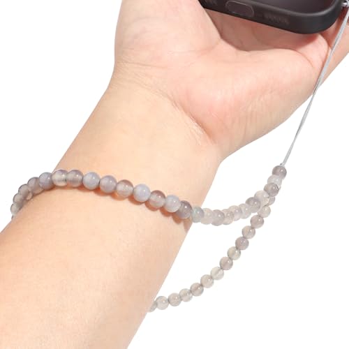 Semi-Precious Gem Stones Beaded Phone Charm Cell Phone Lanyard Wrist Strap Handmade Natural Gemstone Phone Chain string - color: Gray agate