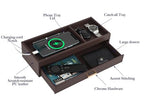 HofferRuffer Valet Jewelry Tray Organizer with Drawer, Faux Leather Storage Catchall Box Phone Charging Station Tray with Dresser Nightstand Desktop Drawer Organizer (Dark Brown) - color: Dark Brown