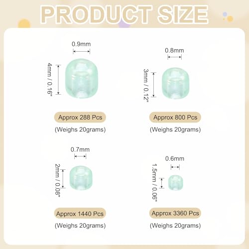 MECCANIXITY 15/0 11/0 8/0 6/0 Glass Seed Beads 1.5mm/2mm/3mm/4mm Loose Seed Beads for Jewelry Earring Bracelet Craft Making, 5888PCS, Clear Green - color: Clear Green