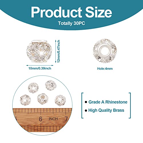 Craftdady 30Pcs 12mm Crystal Rhinestone Rondelle Spacer Beads Silver Disco Ball Loose Beads for Jewelry Making - color: Silver-12x10mm