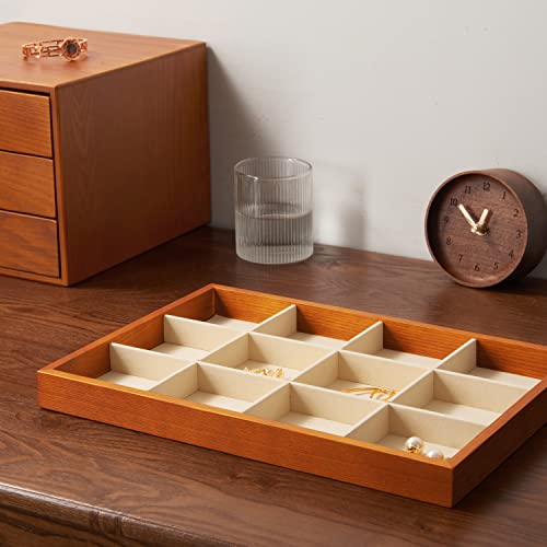 Oirlv 12 Grids Wood Jewelry Organizer Tray Stackable Jewelry Drawer Tray Bracelet/Watch Showcase Display Storage(Creamy-white) - color: Creamy-white 12 grid tray