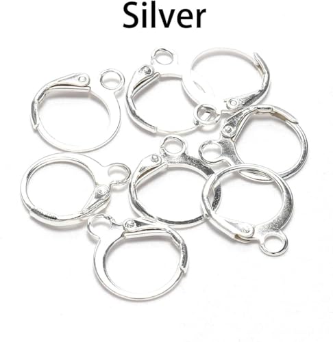 20Pcs Steel French Lever Earring Hooks Wire Settings Base Hoops Earrings with Open Loop for Men Women for DIY Jewelry Making Supplies(14×12mm) (Silver) - color: Silver