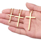 IEFSHINY Gifts for Men Boys - Stainless Steel Cross Pendant Chain Necklaces for Men, Mens 16-30 Inches Chain Gold Silver Black Cross Necklace Boys Jewelry Gifts - size: 18, style: Gold-cross pedant 0.7"*1.18"