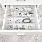 Manalete Drawer Organizers Set of 15, 4 Sizes Clear Plastic Drawer Organizers and Storage Bins for Kitchen, Bathroom, Office, Dresser Desk Drawer Organizer Tray for Jewelry, Makeup, Junk, Gadgets - size: 15Pack(0-0-1-2-5-7)