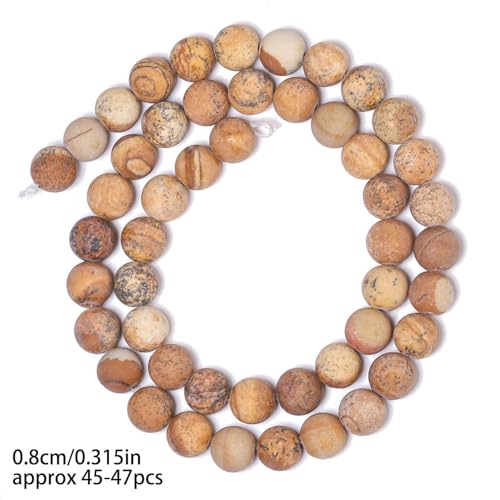 Stone Beads, 45pcs Matte Picture Jasper, 8mm Round Loose Beads for Jewelry Making, Bracelets, with Bag, String & Card - color: Matte Picture Jasper, size: 8mm