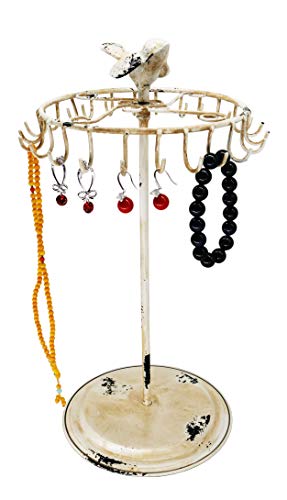 Rustic White Bird Rotating Necklace Holder Bracelet Stand/Jewelry Organizer/Jewelry Tree - color: Rustic White